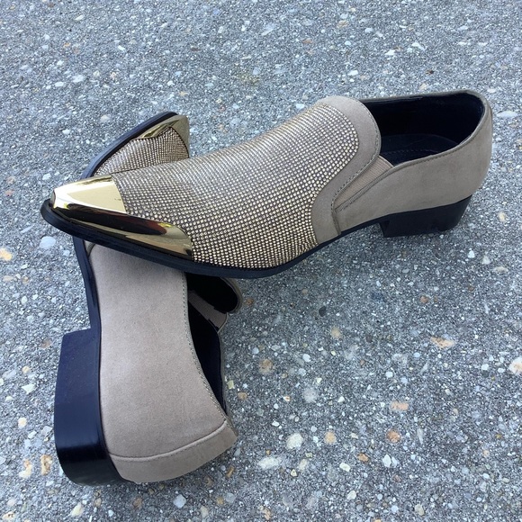 Bolano Mens Tuxedo Slip On Designer Dezzy Taupe Shoes Size 11 Rhinestones - Picture 5 of 10